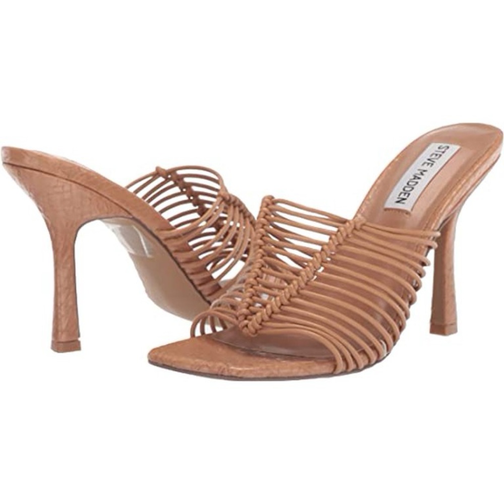 Steve Madden Bonds Tan Cage Square Toe Stiletto Heeled Sandal - Never Worn